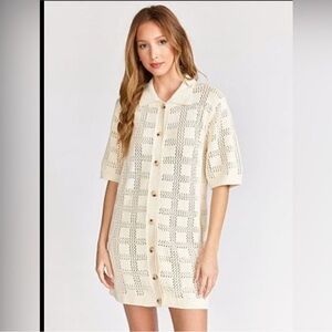 Bohme Crochet Button Down Mini Dress